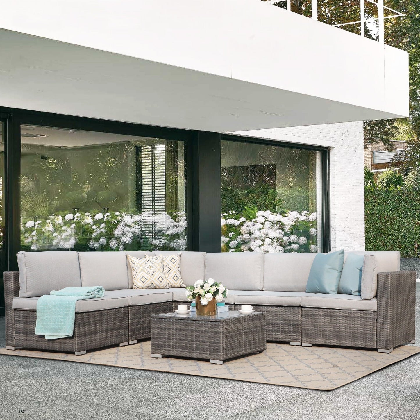 Set di divani componibili in vimini da giardino da 7 pezzi con cuscini