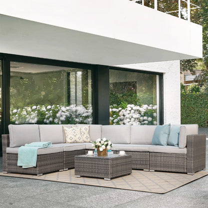 Set di divani componibili in vimini da giardino da 7 pezzi con cuscini