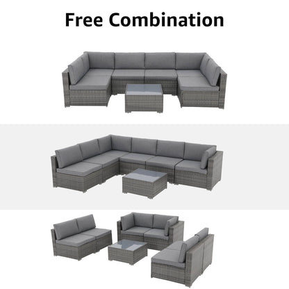 Set di divani componibili in vimini da giardino da 7 pezzi con cuscini