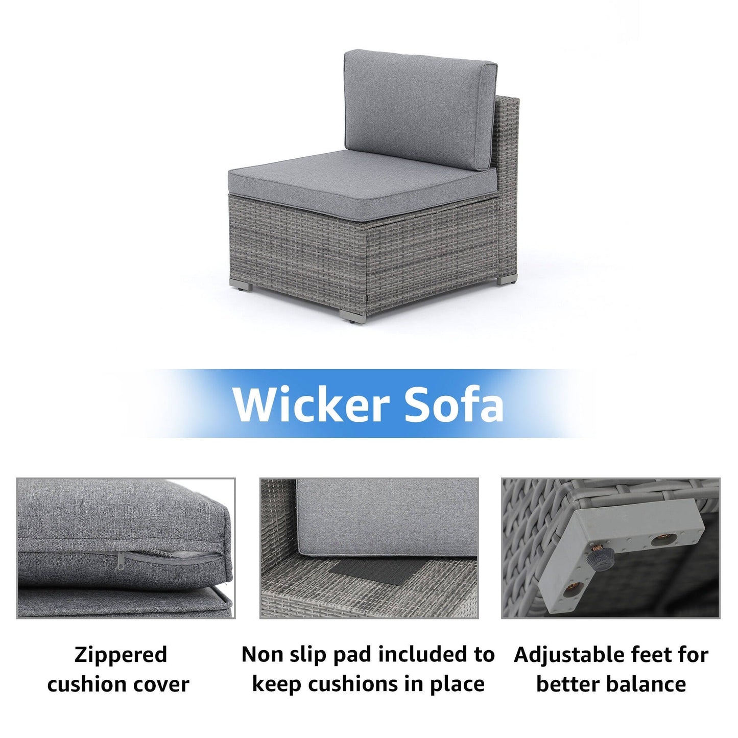 Set di divani componibili in vimini da giardino da 7 pezzi con cuscini