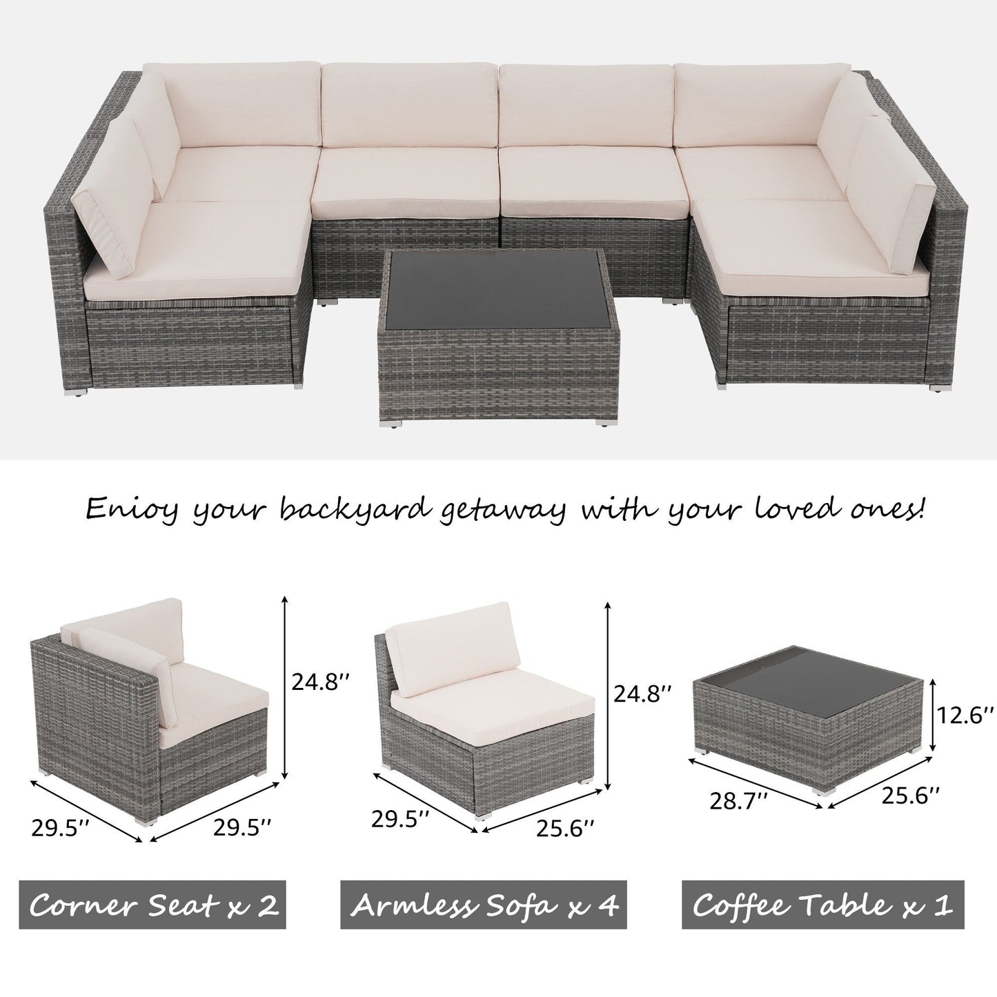 Set di divani componibili in vimini da giardino da 7 pezzi con cuscini