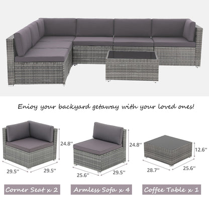 Set di divani componibili in vimini da giardino da 7 pezzi con cuscini