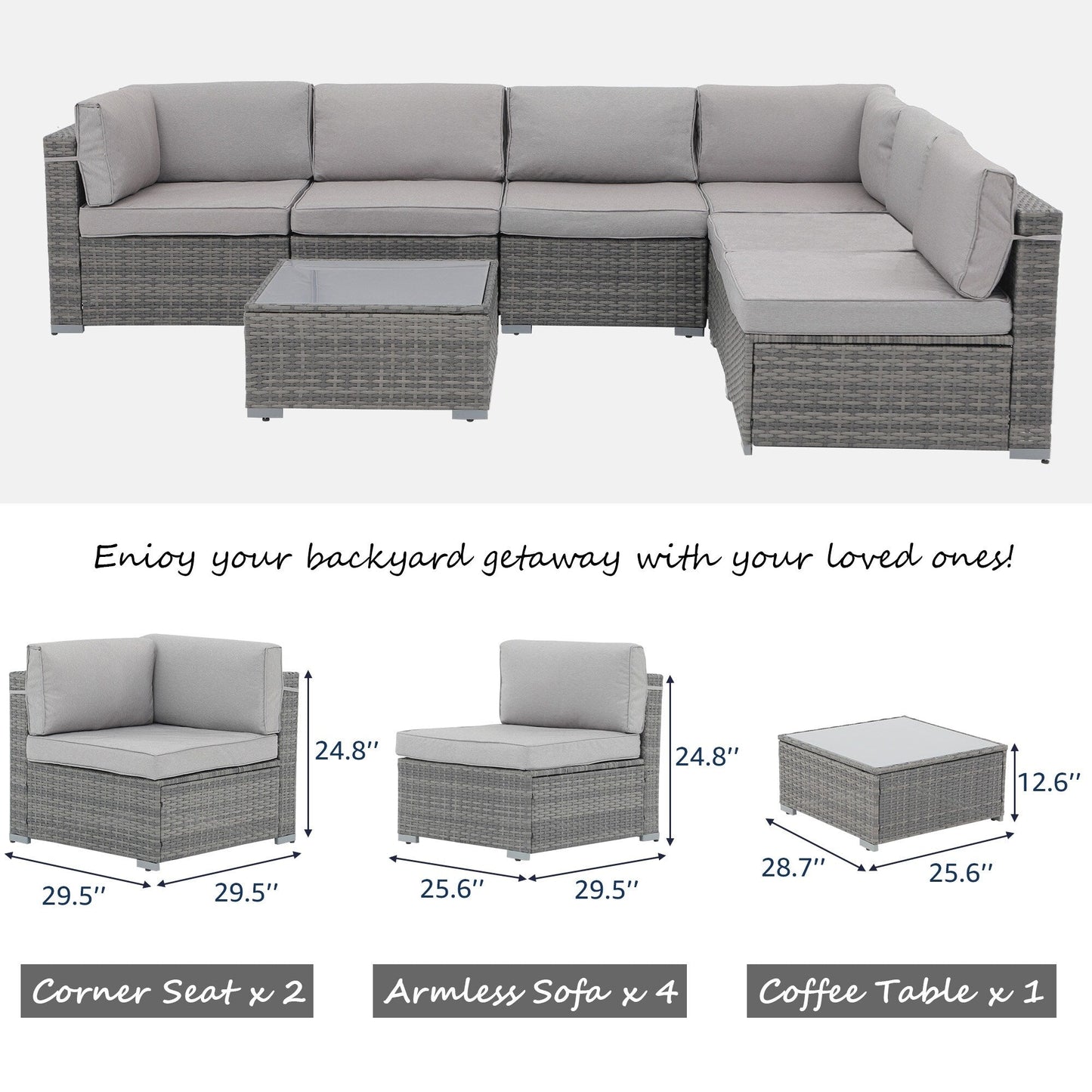 Set di divani componibili in vimini da giardino da 7 pezzi con cuscini