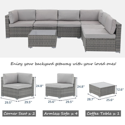 Set di divani componibili in vimini da giardino da 7 pezzi con cuscini