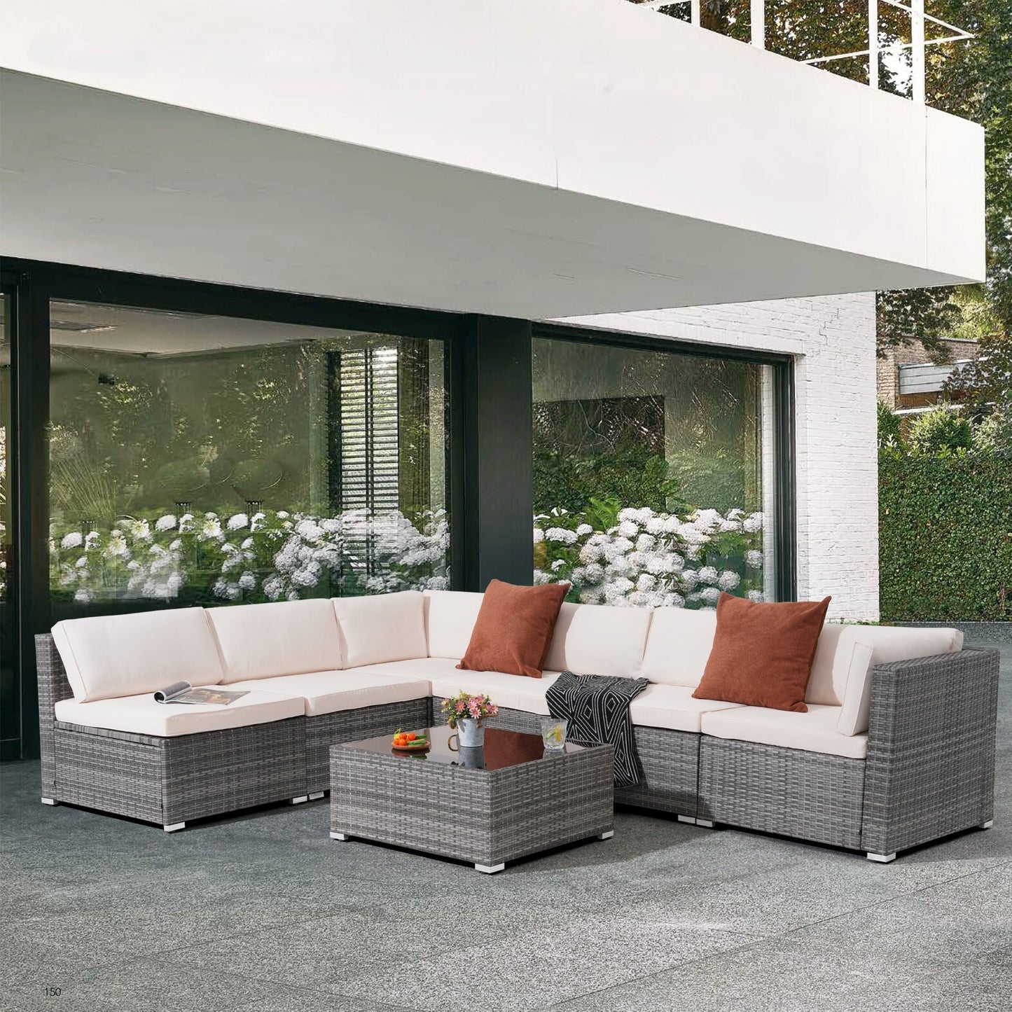 Set di divani componibili in vimini da giardino da 7 pezzi con cuscini