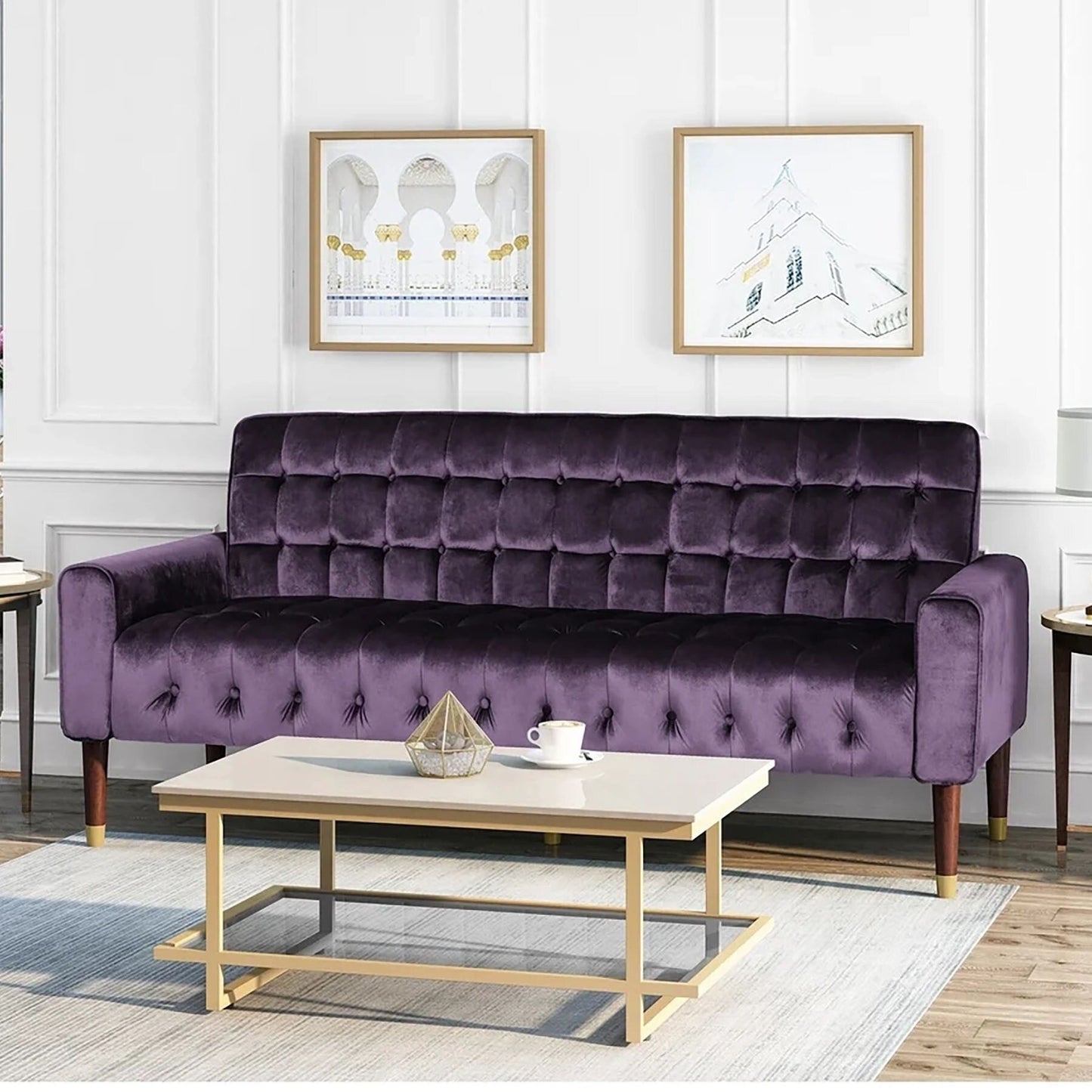 Divano dritto in velluto con braccioli quadrati da 70 pollici