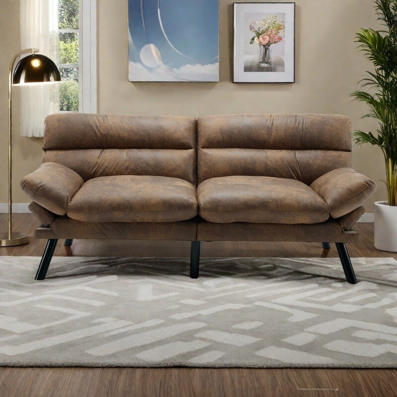 Divano a due posti in tessuto Teddy 70.08 con cuscini spessi, gambe in metallo e capacità di peso di 600 libbre