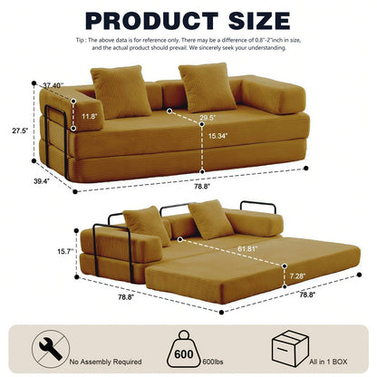 Divano letto trasformabile da 78,8 metri con cuscino, supporto per la schiena, bracciolo, divano da pavimento, divano a compressione, divano futon, letto da salotto