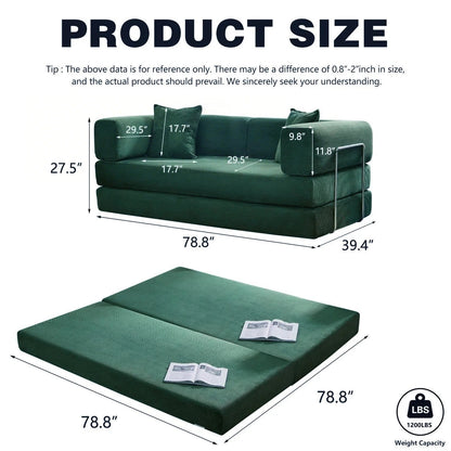 Divano letto trasformabile da 78,8 metri con cuscino, supporto per la schiena, bracciolo, divano da pavimento, divano a compressione, divano futon, letto da salotto