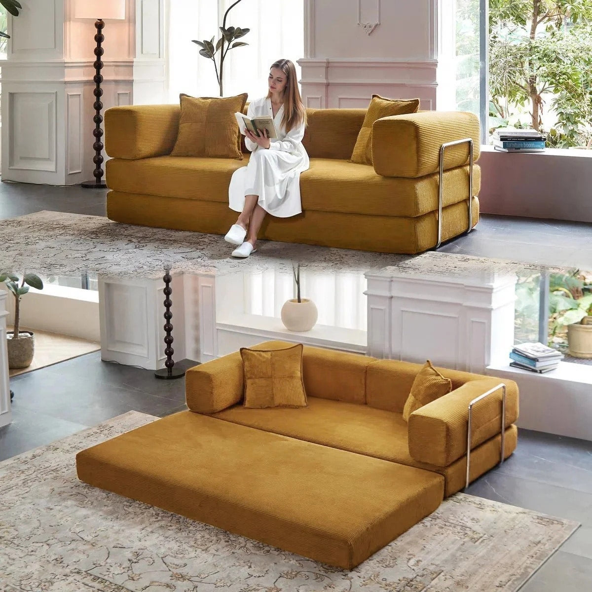 Divano letto trasformabile da 78,8 metri con cuscino, supporto per la schiena, bracciolo, divano da pavimento, divano a compressione, divano futon, letto da salotto