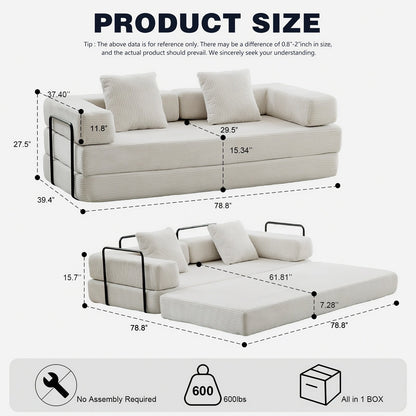Divano letto trasformabile da 78,8 metri con cuscino, supporto per la schiena, bracciolo, divano da pavimento, divano a compressione, divano futon, letto da salotto