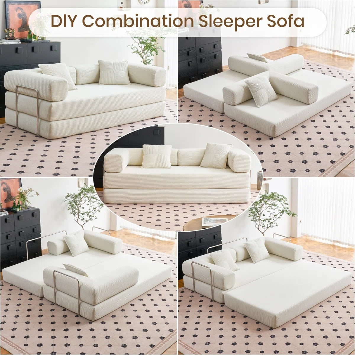 Divano letto trasformabile da 78,8 metri con cuscino, supporto per la schiena, bracciolo, divano da pavimento, divano a compressione, divano futon, letto da salotto