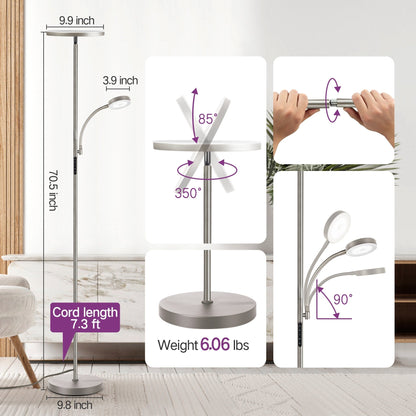 Lampada da terra Torchiere a 70 LED con controllo touch e telecomando - N/D