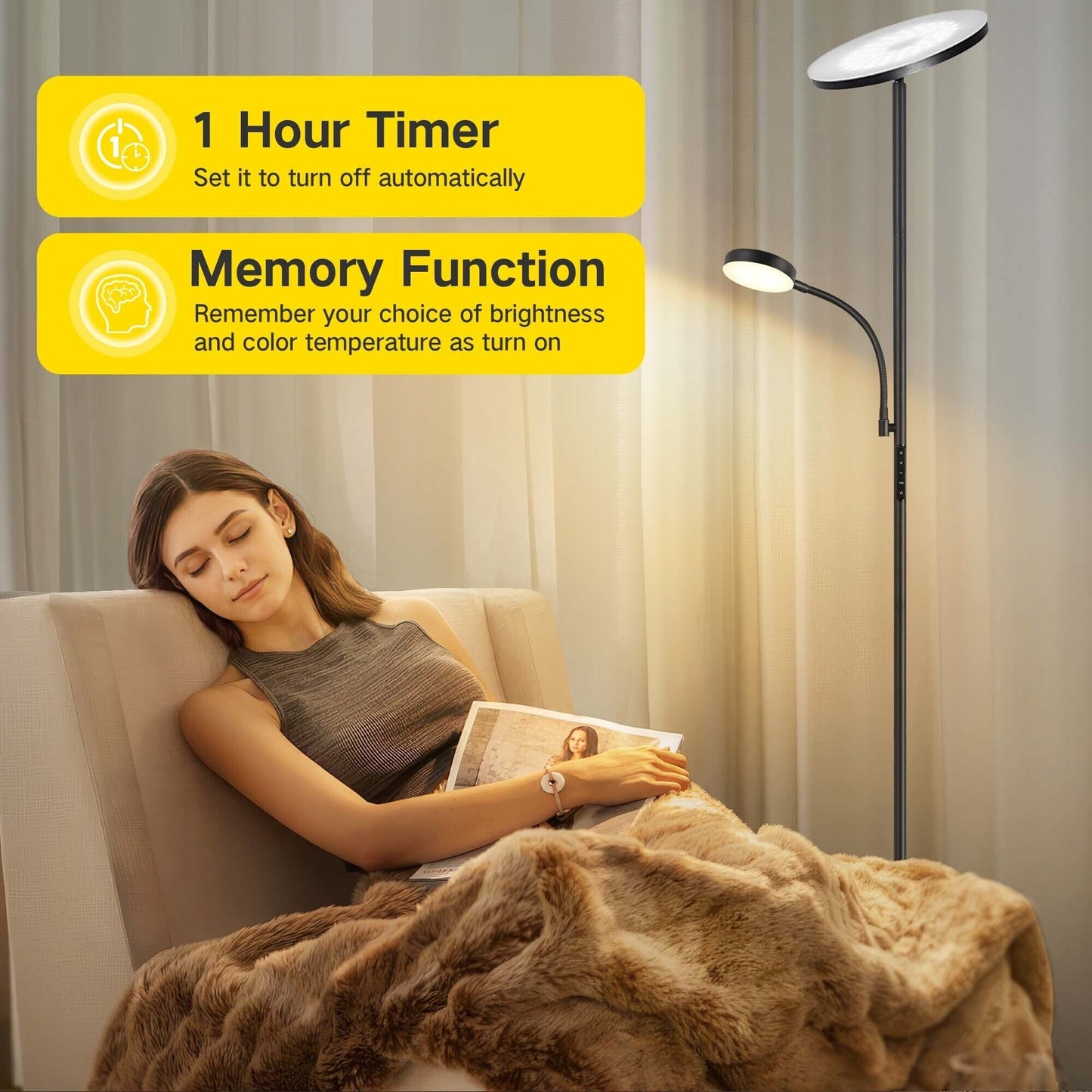 Lampada da terra Torchiere a 70 LED con controllo touch e telecomando - N/D