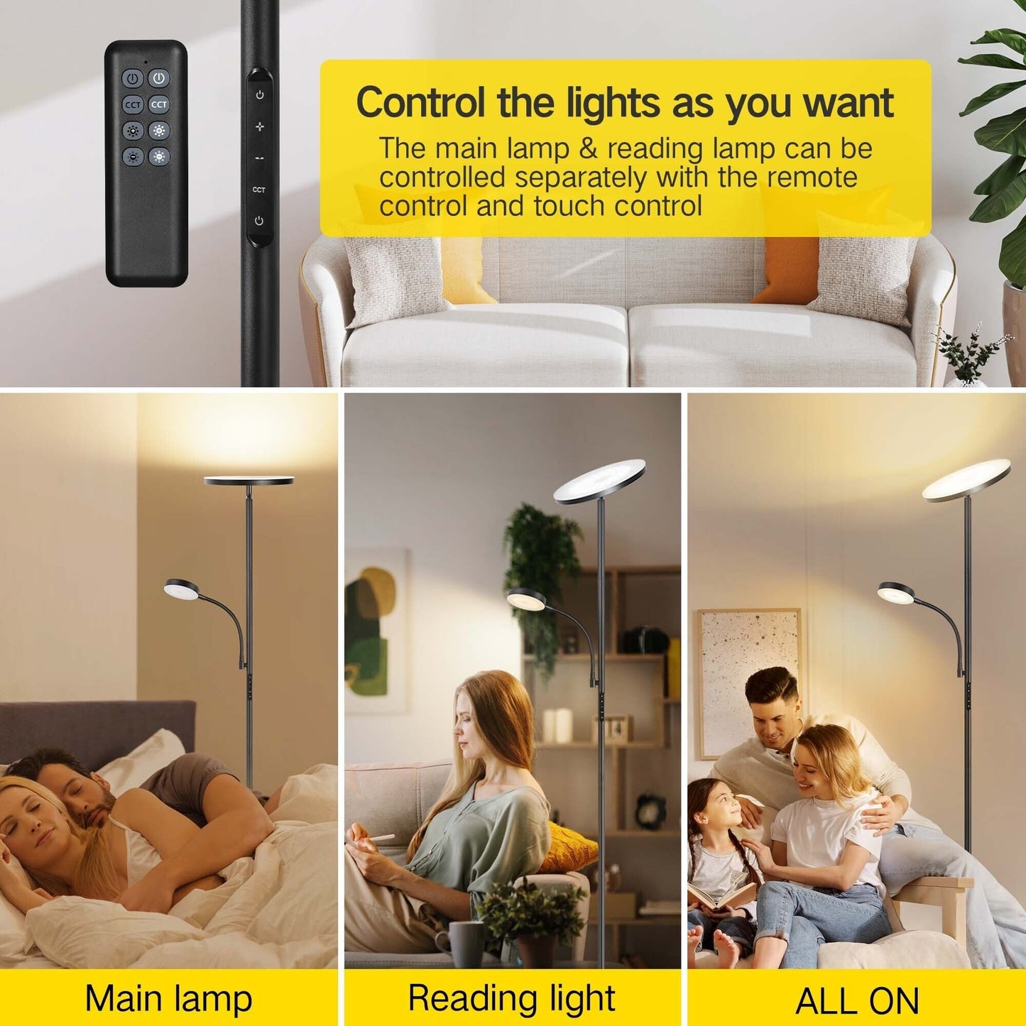 Lampada da terra Torchiere a 70 LED con controllo touch e telecomando - N/D