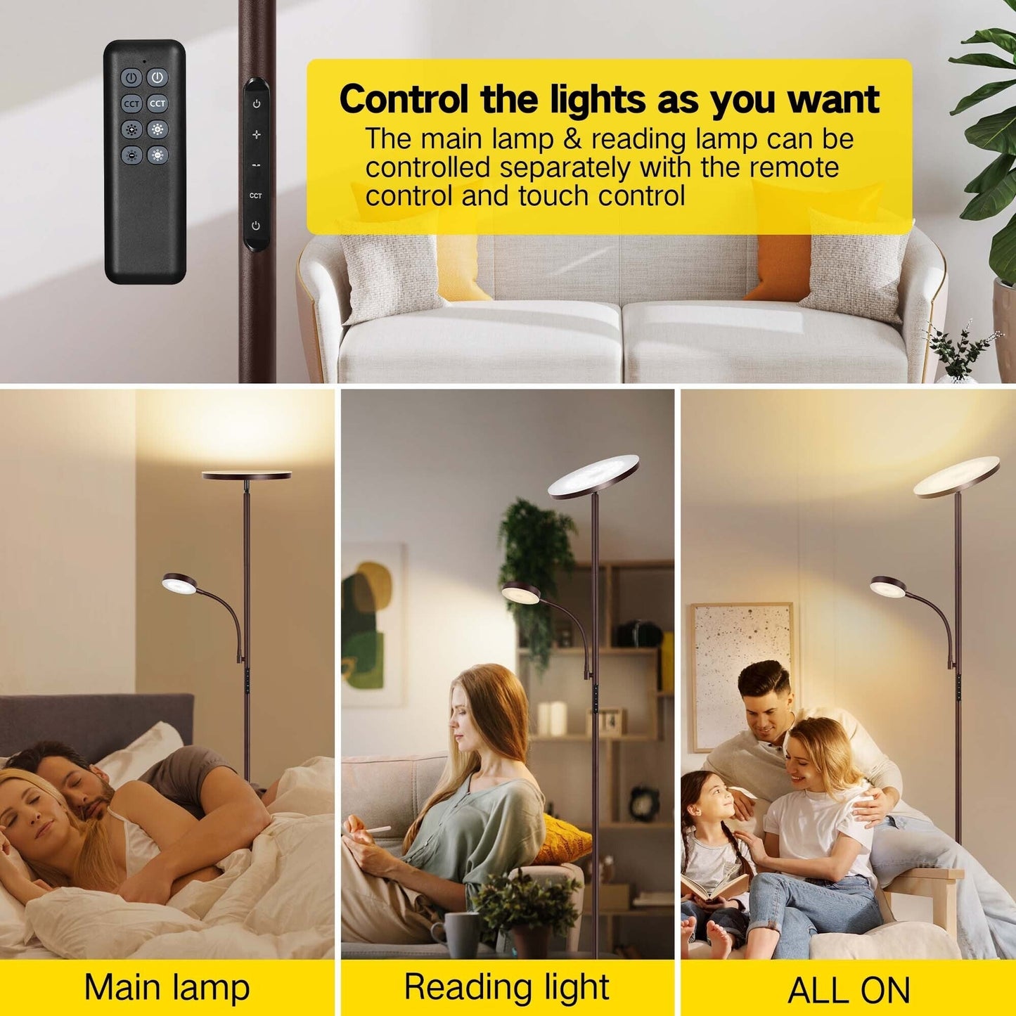 Lampada da terra Torchiere a 70 LED con controllo touch e telecomando - N/D