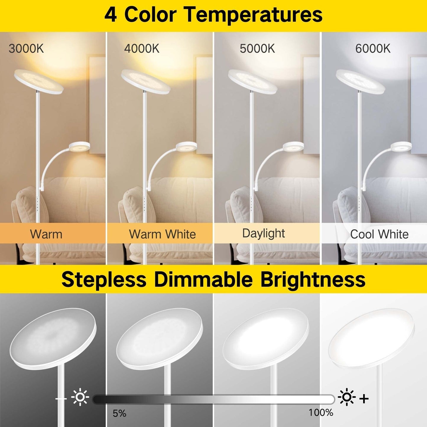 Lampada da terra Torchiere a 70 LED con controllo touch e telecomando - N/D