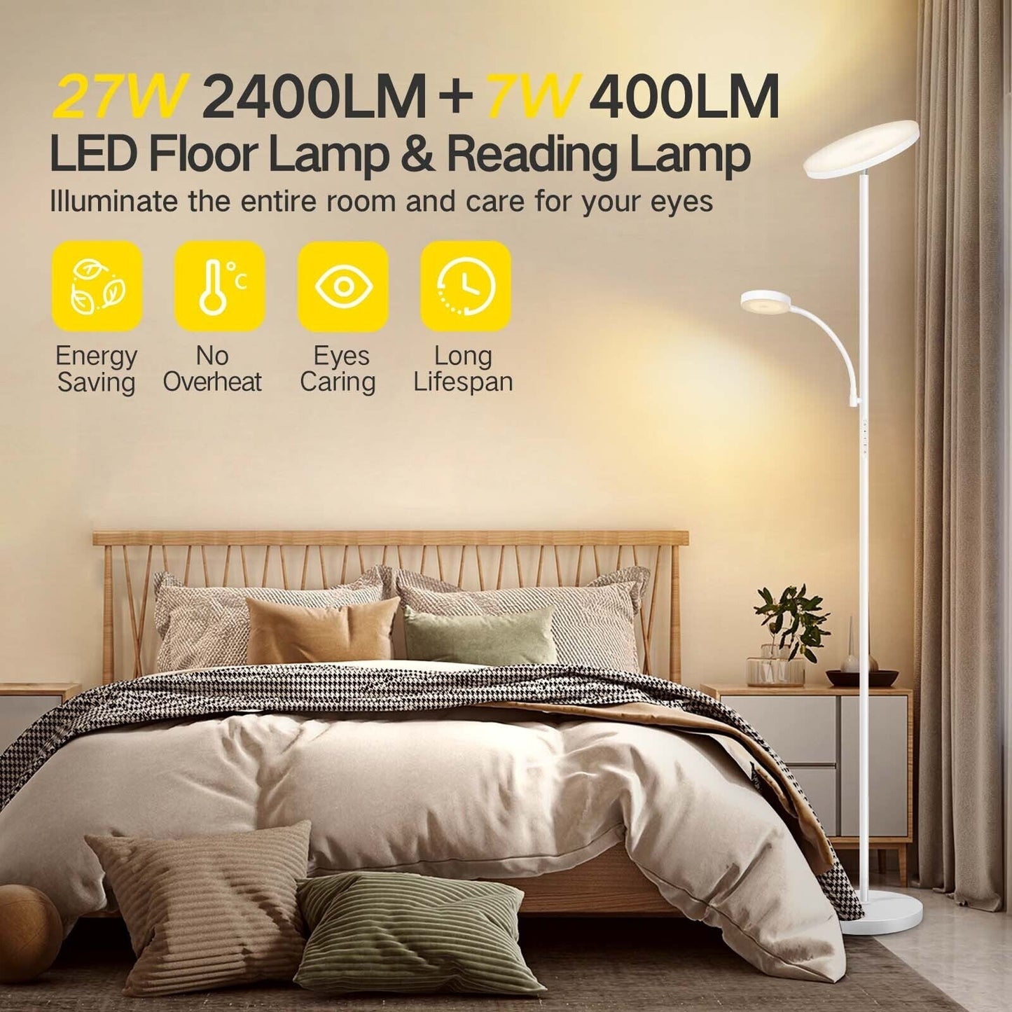 Lampada da terra Torchiere a 70 LED con controllo touch e telecomando - N/D