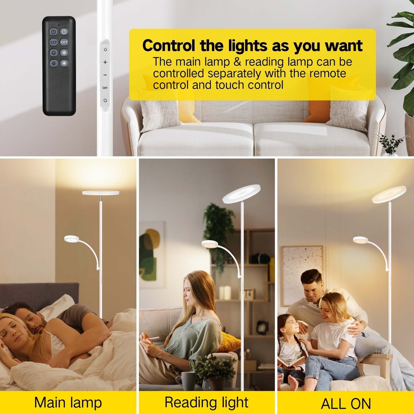 Lampada da terra Torchiere a 70 LED con controllo touch e telecomando - N/D