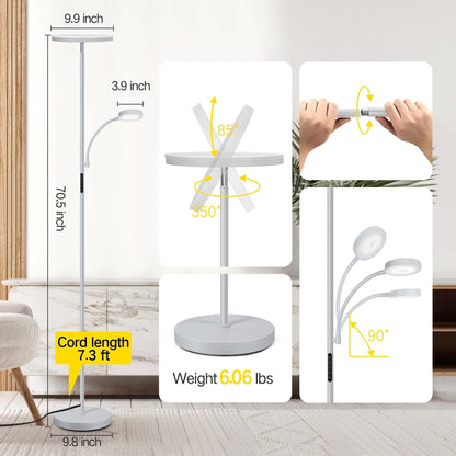 Lampada da terra Torchiere a 70 LED con controllo touch e telecomando - N/D