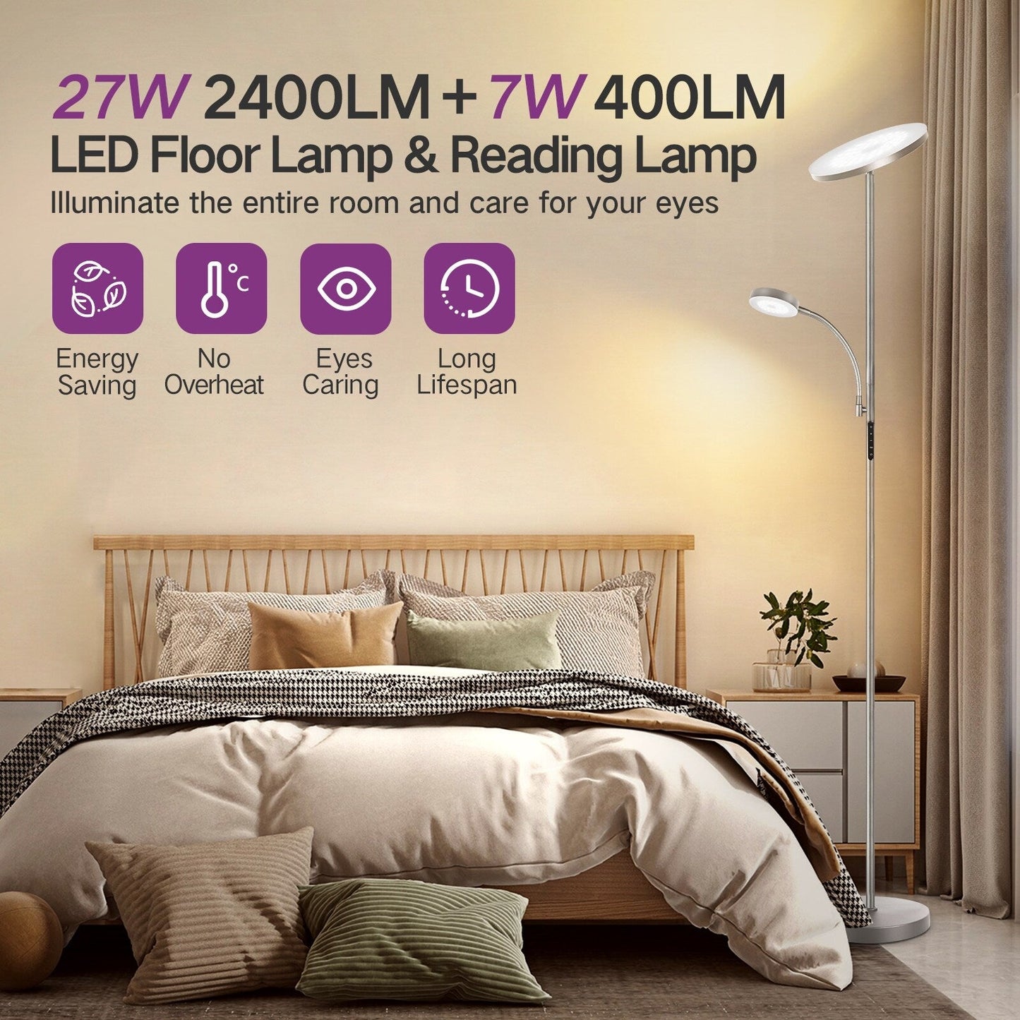 Lampada da terra Torchiere a 70 LED con controllo touch e telecomando - N/D