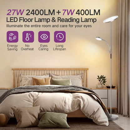 Lampada da terra Torchiere a 70 LED con controllo touch e telecomando - N/D