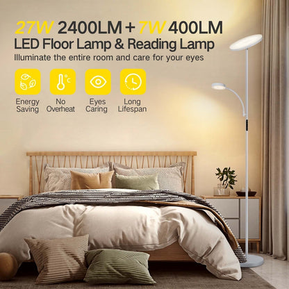 Lampada da terra Torchiere a 70 LED con controllo touch e telecomando - N/D