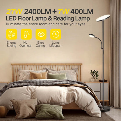 Lampada da terra Torchiere a 70 LED con controllo touch e telecomando - N/D