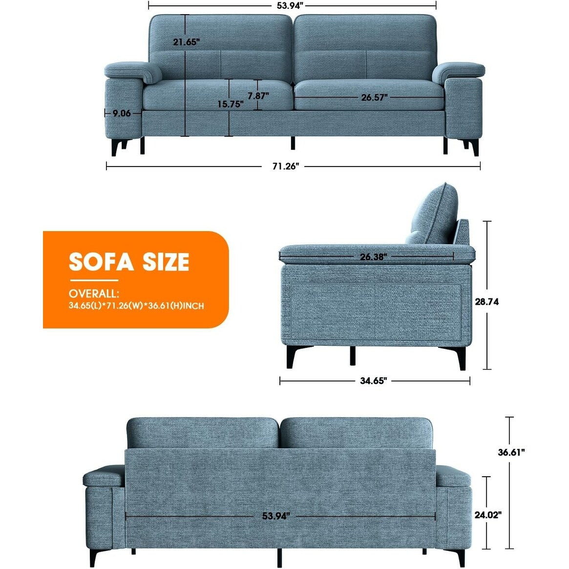Divano a due posti in ciniglia da 71,25 pollici - Seduta profonda a 2 posti con 8 cuscini, bracciolo convertibile e rivestimento rimovibile