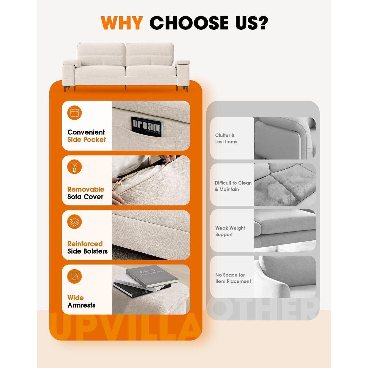 Divano a due posti in ciniglia da 71,25 pollici - Seduta profonda a 2 posti con 8 cuscini, bracciolo convertibile e rivestimento rimovibile