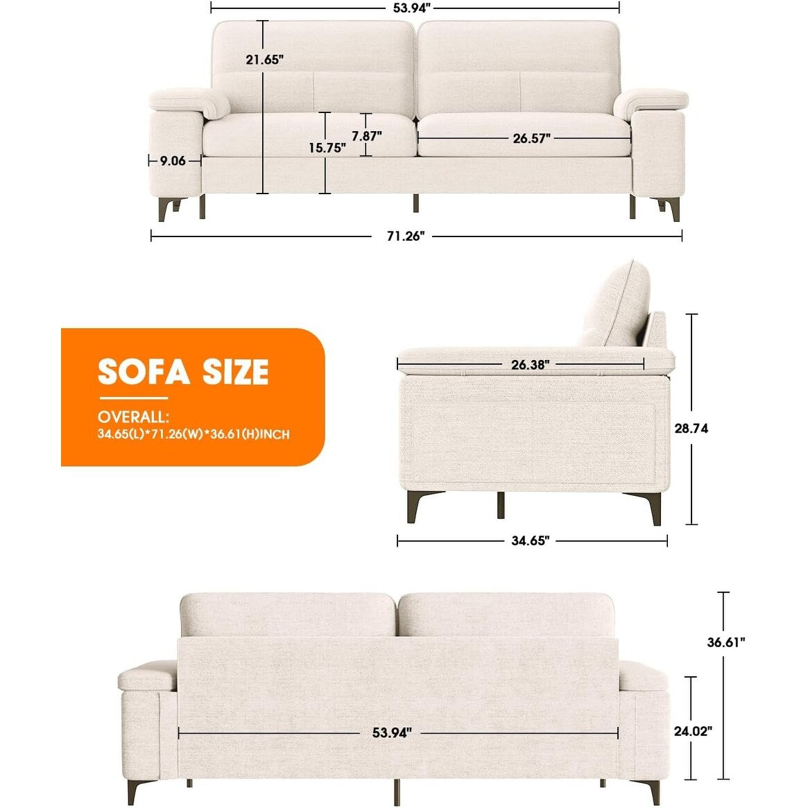 Divano a due posti in ciniglia da 71,25 pollici - Seduta profonda a 2 posti con 8 cuscini, bracciolo convertibile e rivestimento rimovibile