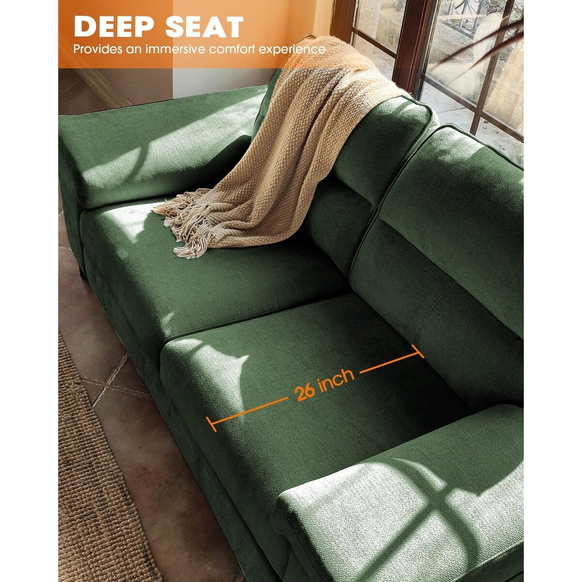 Divano a due posti in ciniglia da 71,25 pollici - Seduta profonda a 2 posti con 8 cuscini, bracciolo convertibile e rivestimento rimovibile