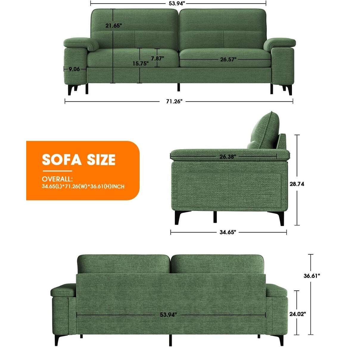 Divano a due posti in ciniglia da 71,25 pollici - Seduta profonda a 2 posti con 8 cuscini, bracciolo convertibile e rivestimento rimovibile