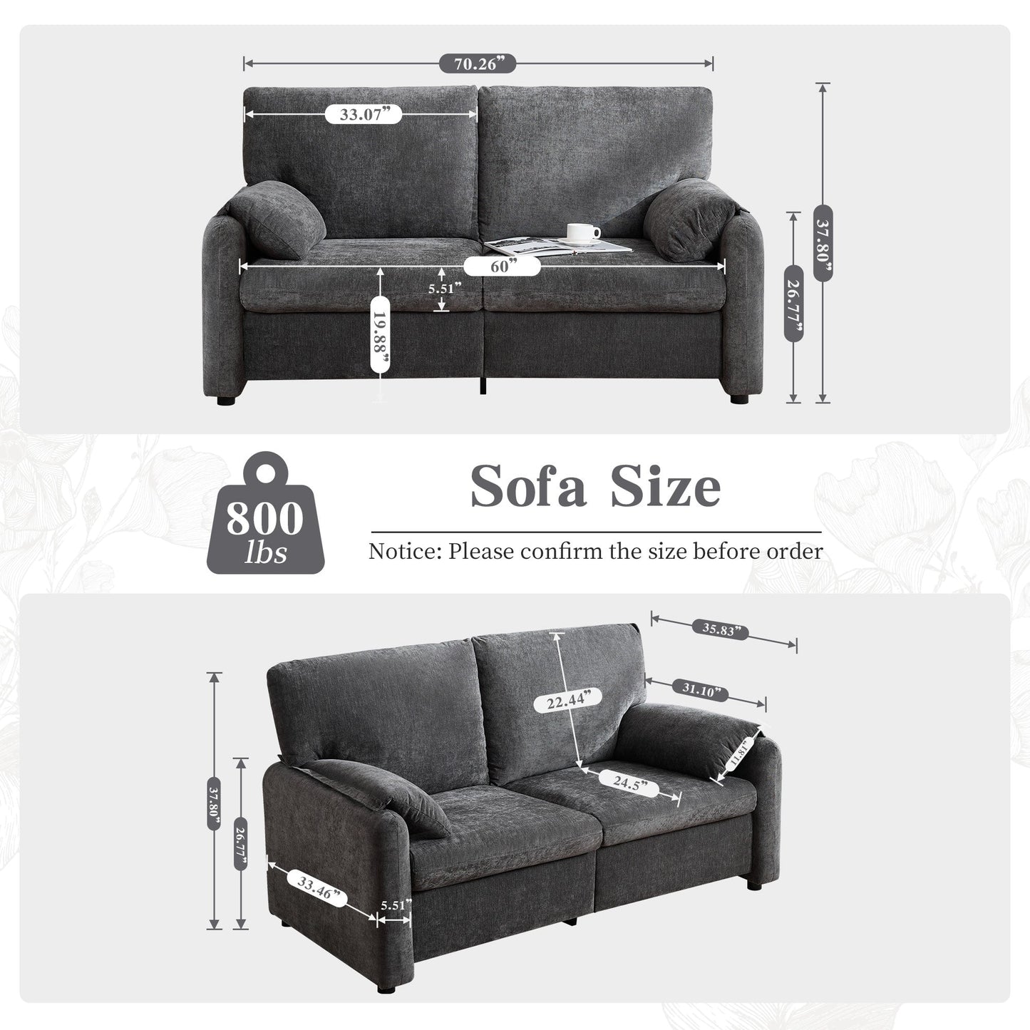 Divano a 2 posti in ciniglia da 71,28 pollici, comfort simile a una nuvola con spugna ad alta resilienza, design moderno e minimalista