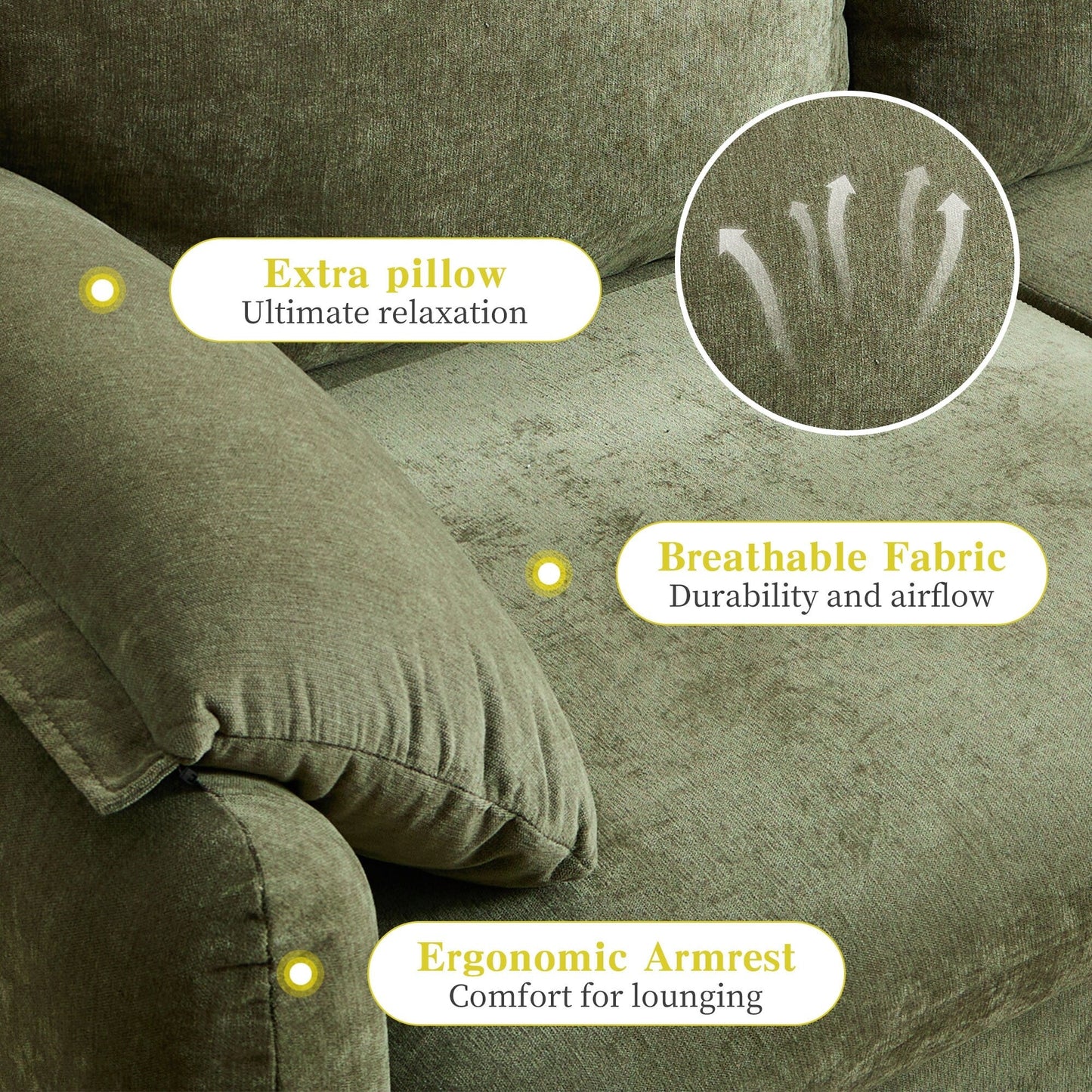 Divano a 2 posti in ciniglia da 71,28 pollici, comfort simile a una nuvola con spugna ad alta resilienza, design moderno e minimalista