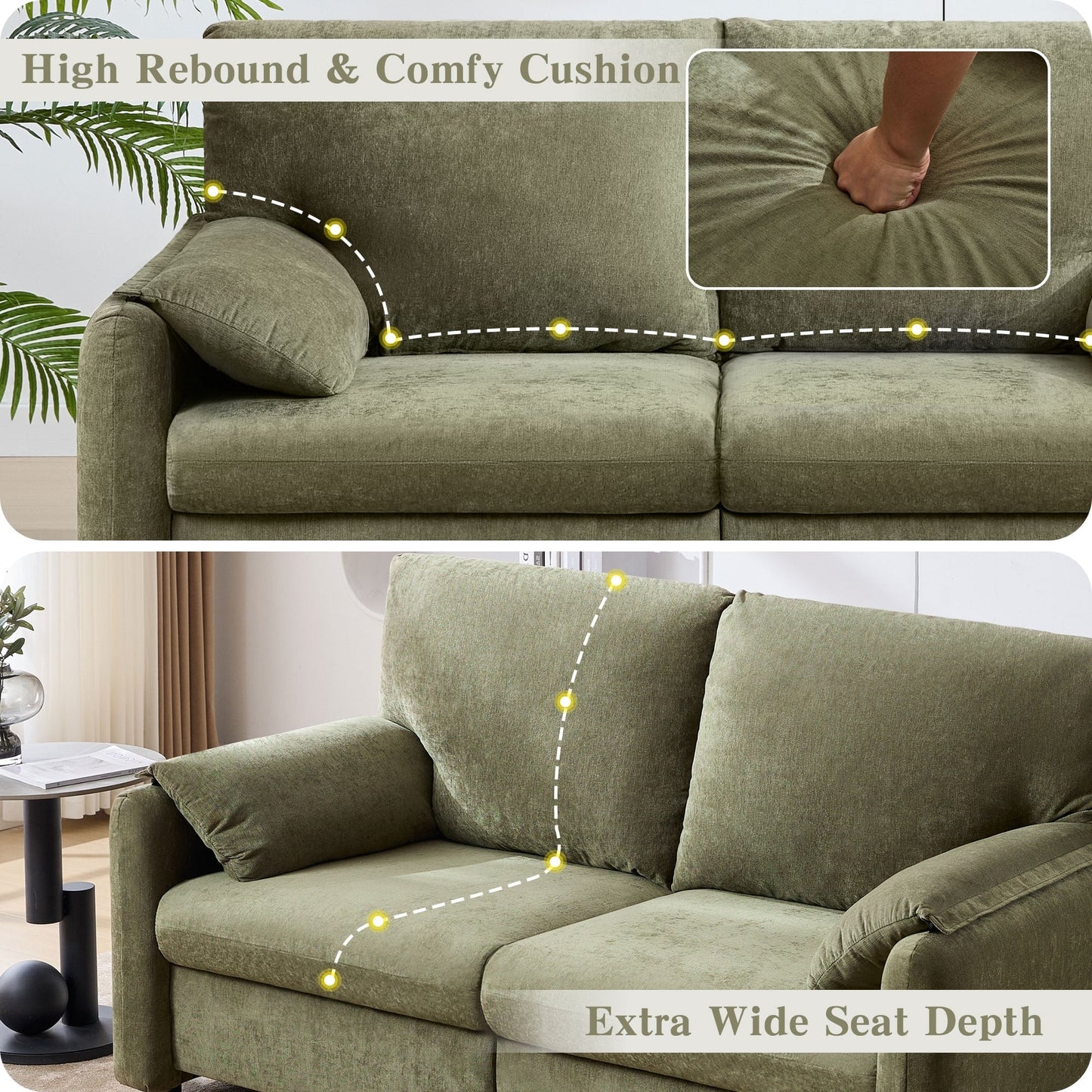 Divano a 2 posti in ciniglia da 71,28 pollici, comfort simile a una nuvola con spugna ad alta resilienza, design moderno e minimalista