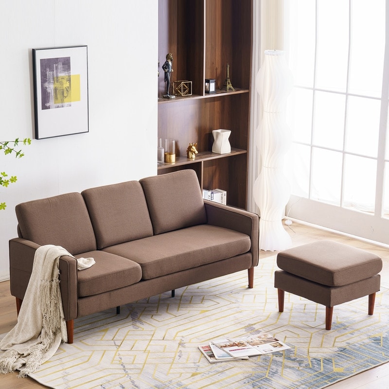 Divano modulare da interno per 3 persone con bracciolo americano in lino da 71,65 W. con pedale Concubine, colore beige