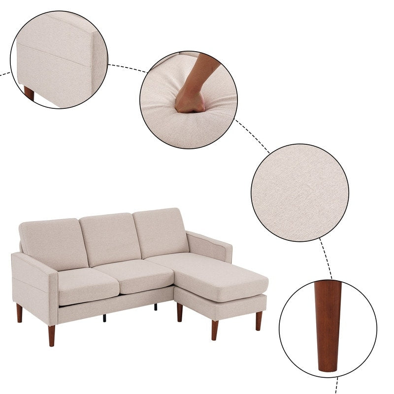 Divano modulare da interno per 3 persone con bracciolo americano in lino da 71,65 W. con pedale Concubine, colore beige