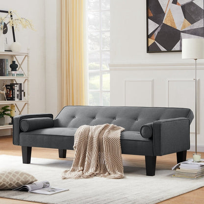 Divano letto moderno trasformabile in tessuto di lino con braccioli rimovibili