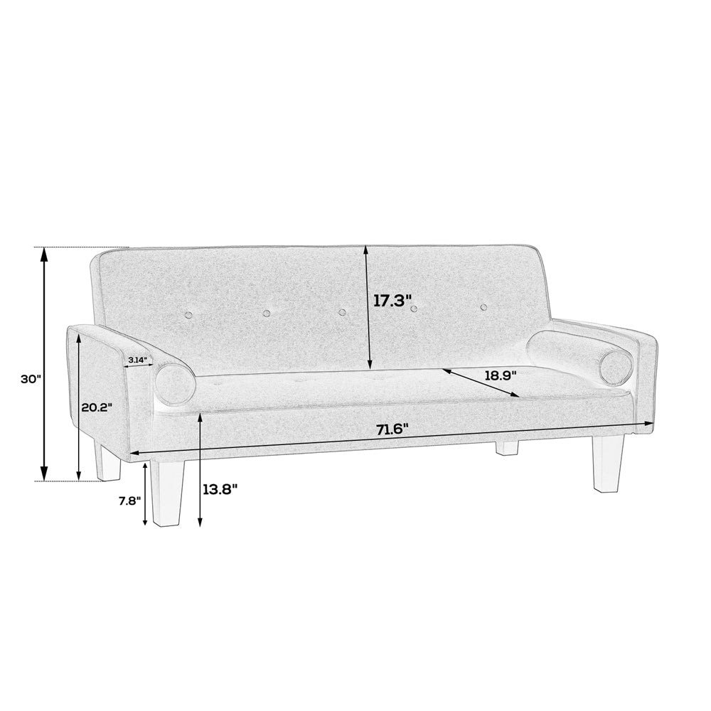 Divano letto moderno trasformabile in tessuto di lino con braccioli rimovibili