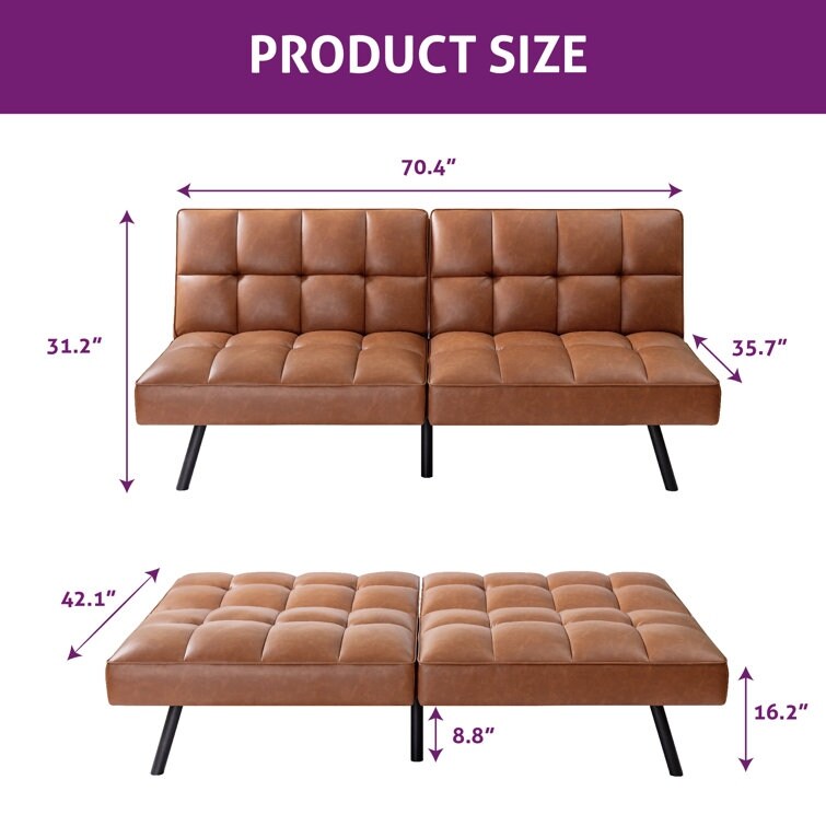 Divano moderno trasformabile in similpelle senza braccioli con schienale diviso