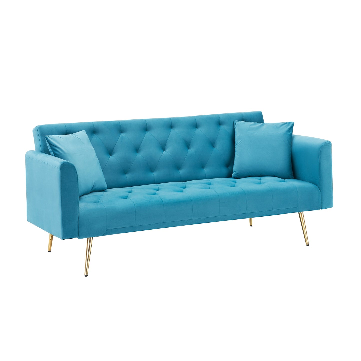 Divano letto trasformabile in velluto a 3 posti con due cuscini e gambe in metallo per soggiorno