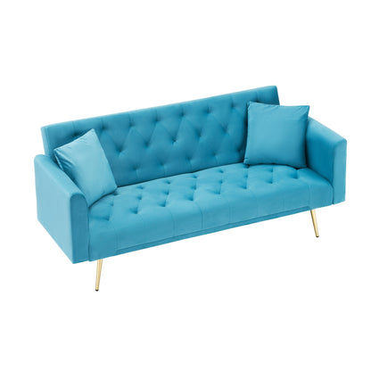 Divano letto trasformabile in velluto a 3 posti con due cuscini e gambe in metallo per soggiorno