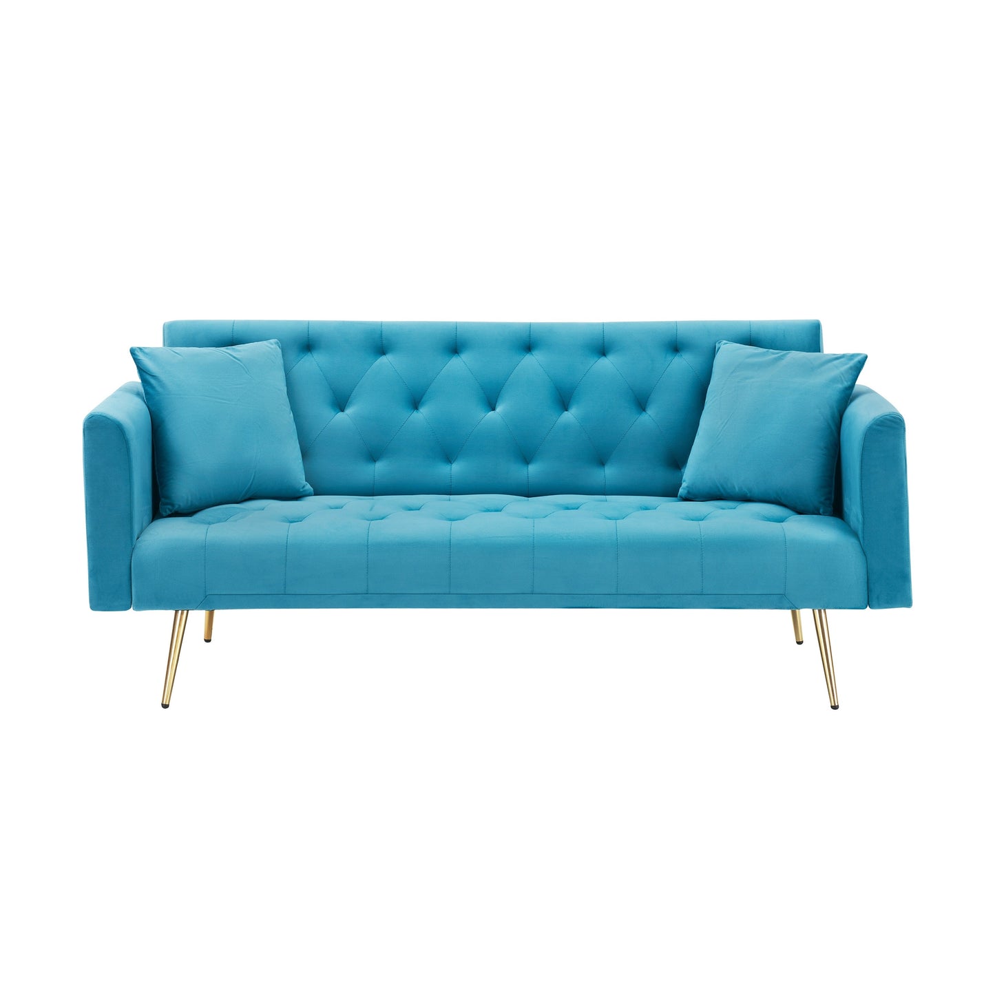 Divano letto trasformabile in velluto a 3 posti con due cuscini e gambe in metallo per soggiorno