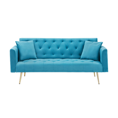 Divano letto trasformabile in velluto a 3 posti con due cuscini e gambe in metallo per soggiorno