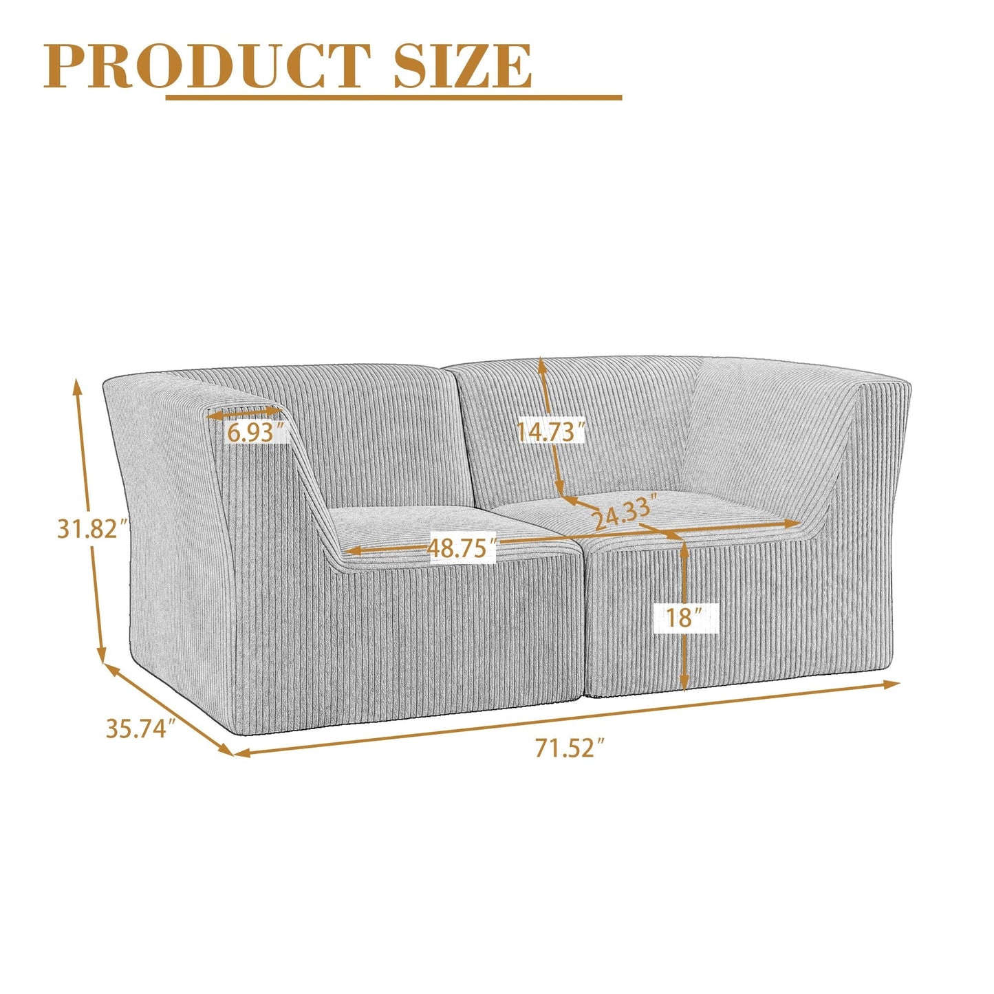 Divano componibile modulare in velluto a coste completamente modellato in spugna da 71 W