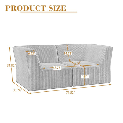 Divano componibile modulare in velluto a coste completamente modellato in spugna da 71 W