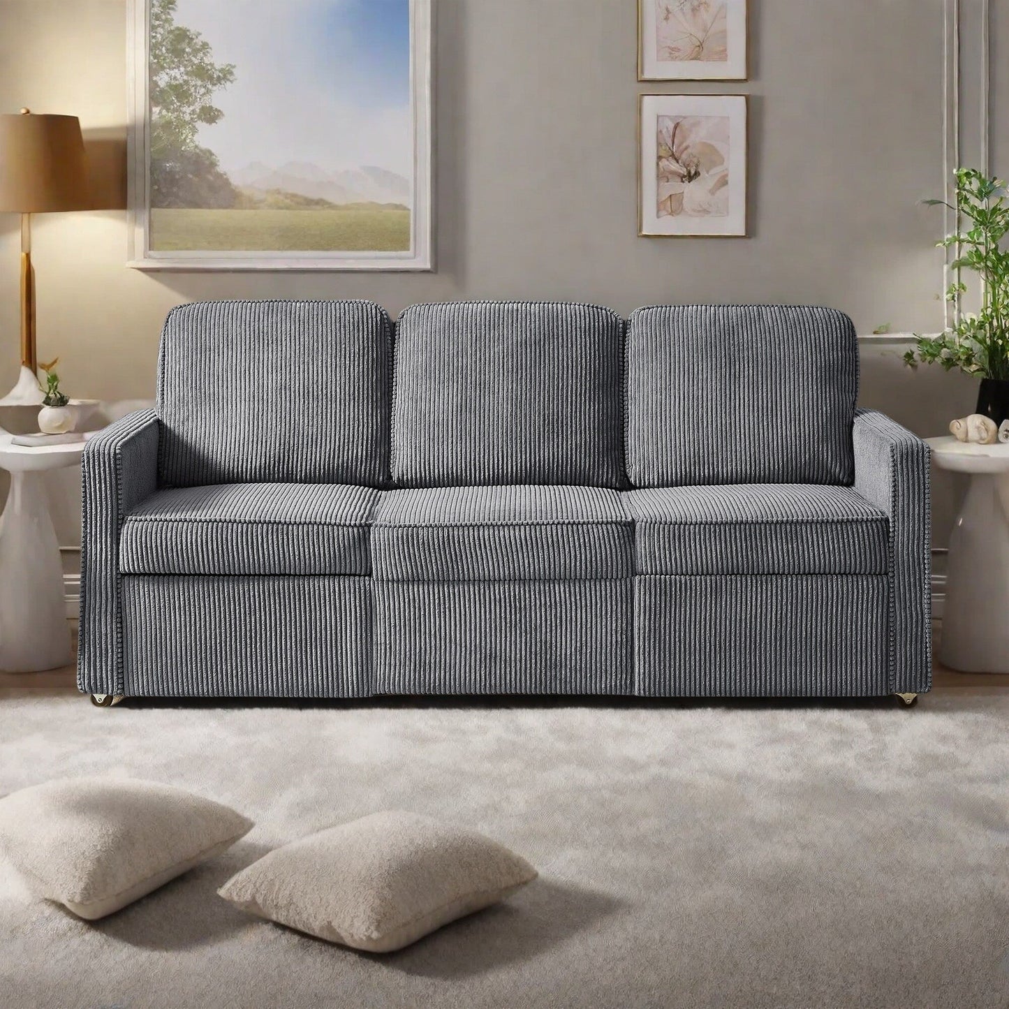 Divano a 3 posti in velluto a coste 72.64 con cuscini in spugna ad alta densità e molle