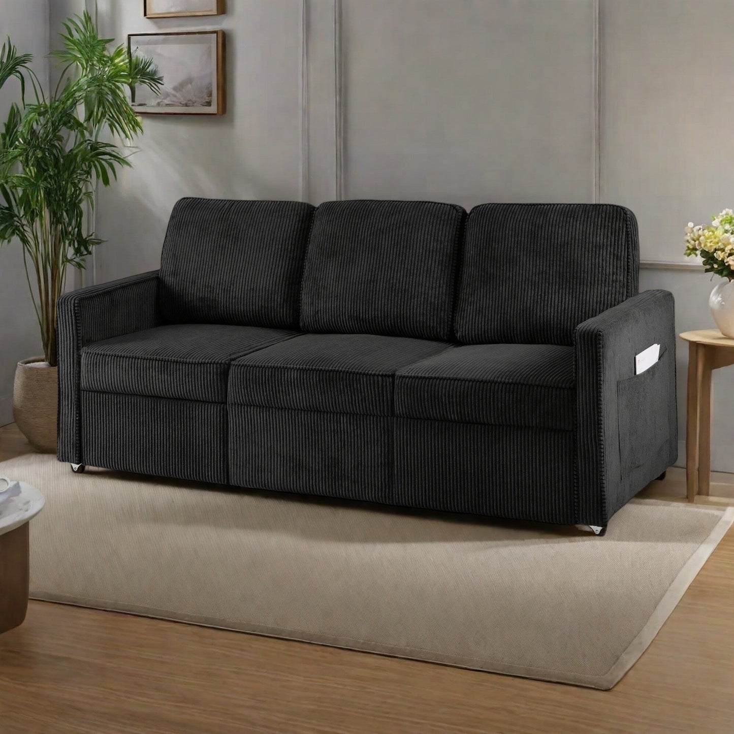 Divano a 3 posti in velluto a coste 72.64 con cuscini in spugna ad alta densità e molle