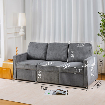 Divano a 3 posti in velluto a coste 72.64 con cuscini in spugna ad alta densità e molle